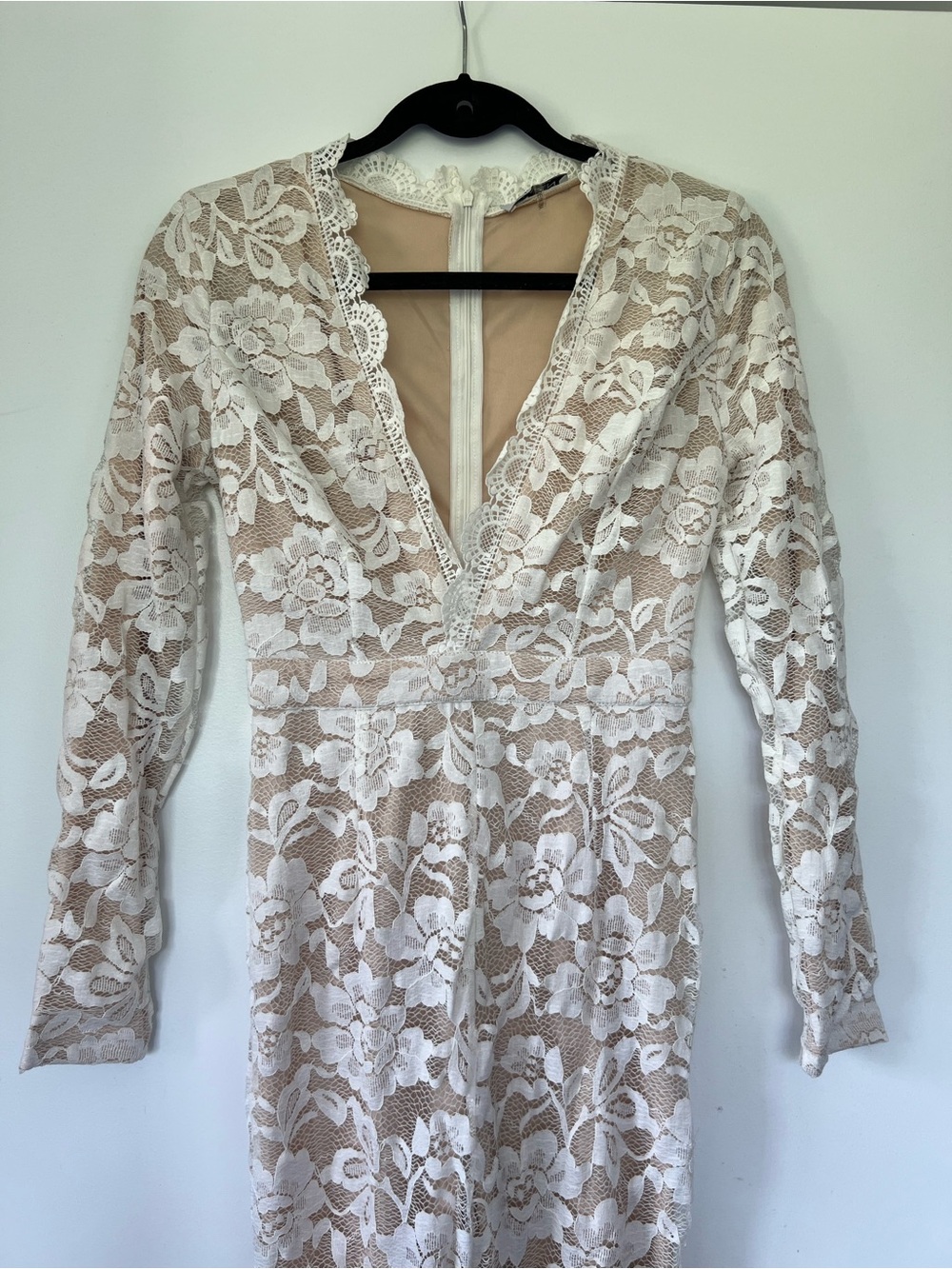 Ivory Floral Lace V-Neck Jumpsuit with Nude Lining